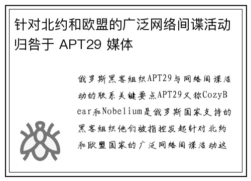 针对北约和欧盟的广泛网络间谍活动归咎于 APT29 媒体